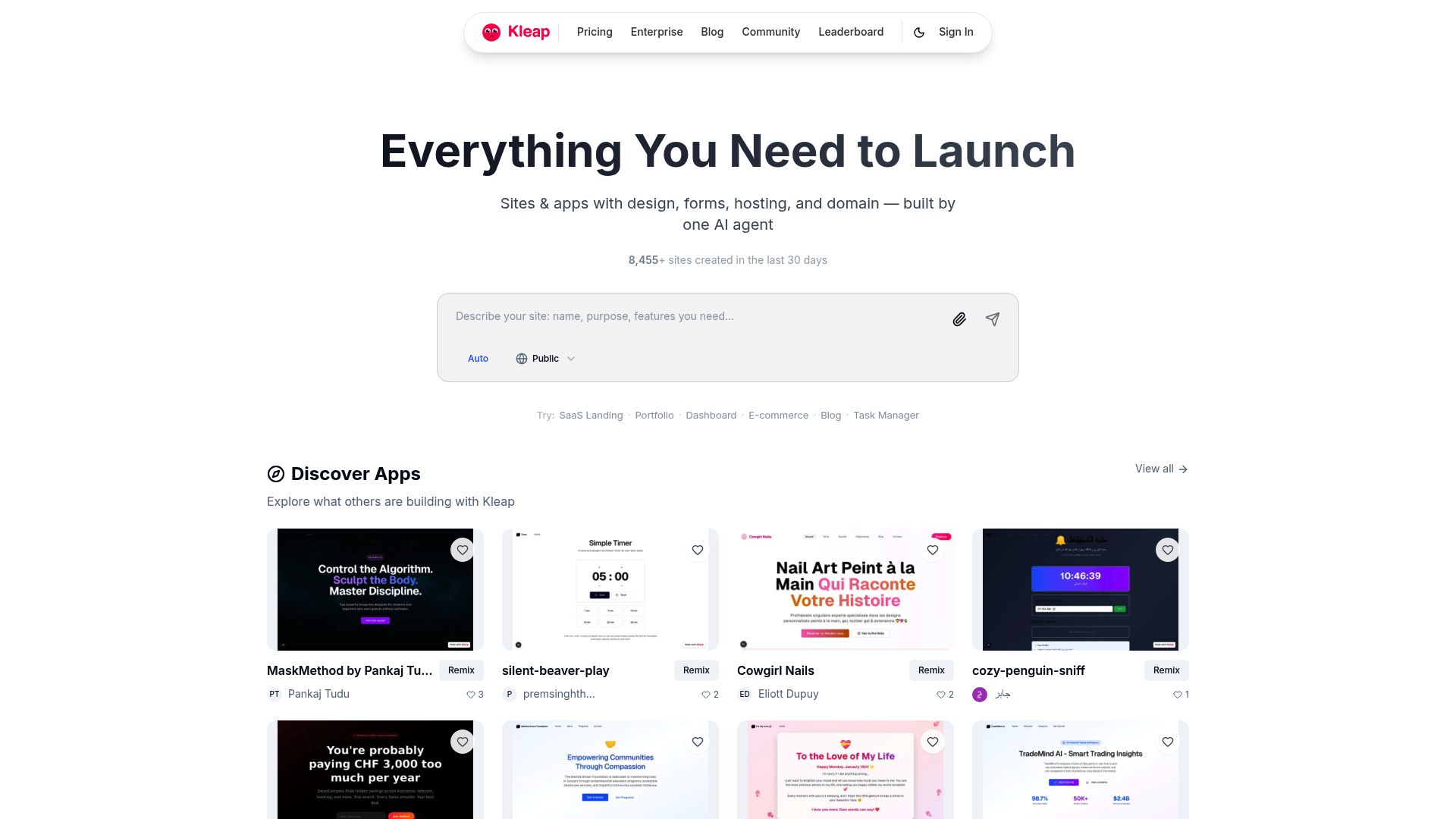 Screenshot of www.kleap.co