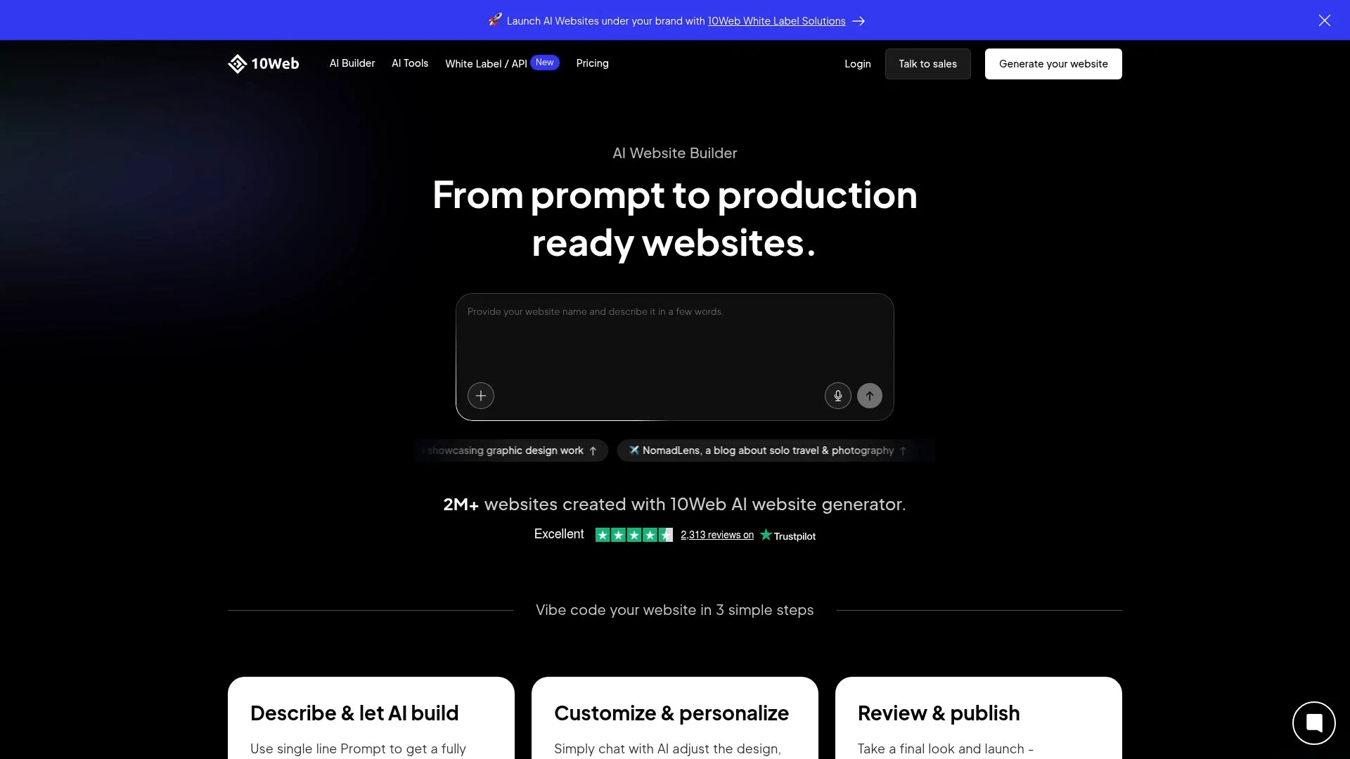 AI-powered website builder with prompt-to-production capabilities.