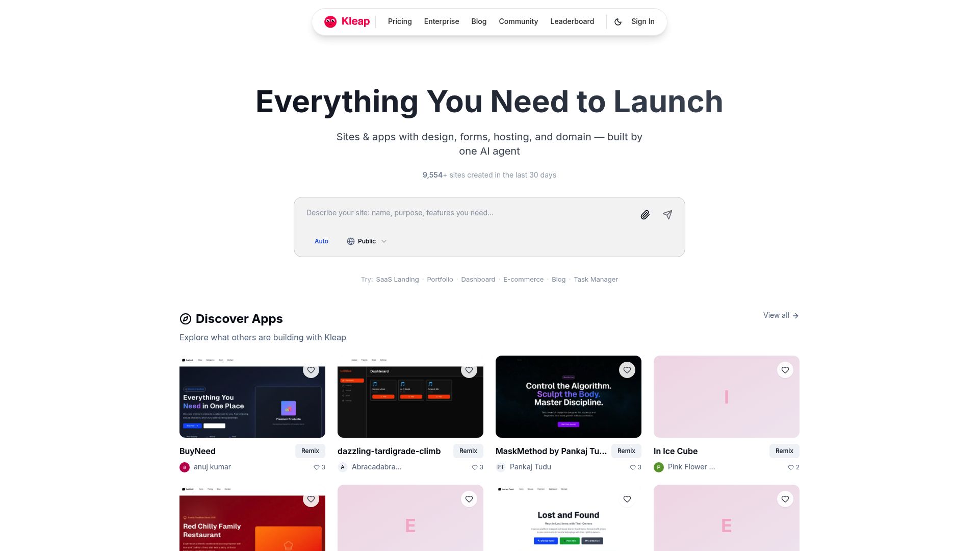 Screenshot of www.kleap.co