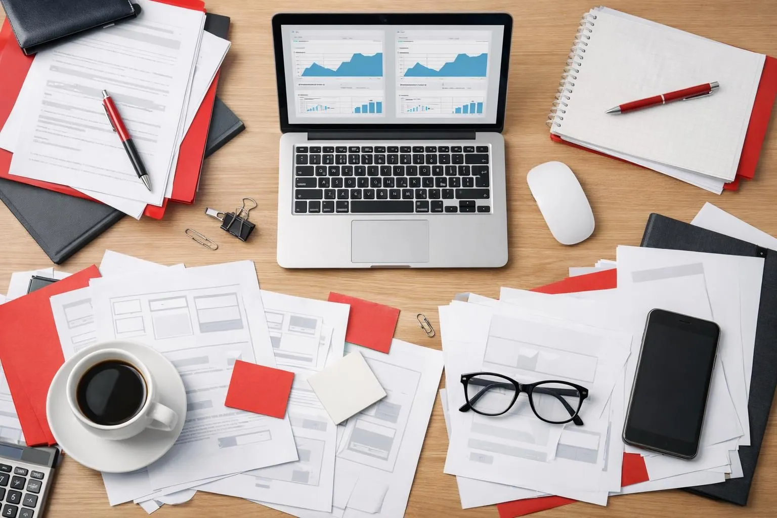 Frustrated entrepreneur at desk staring at laptop screen displaying multiple confusing analytics dashboards and testing tool interfaces, papers scattered around, coffee cup, modern office setting, showing complexity of managing separate A/B testing platforms for landing page optimization