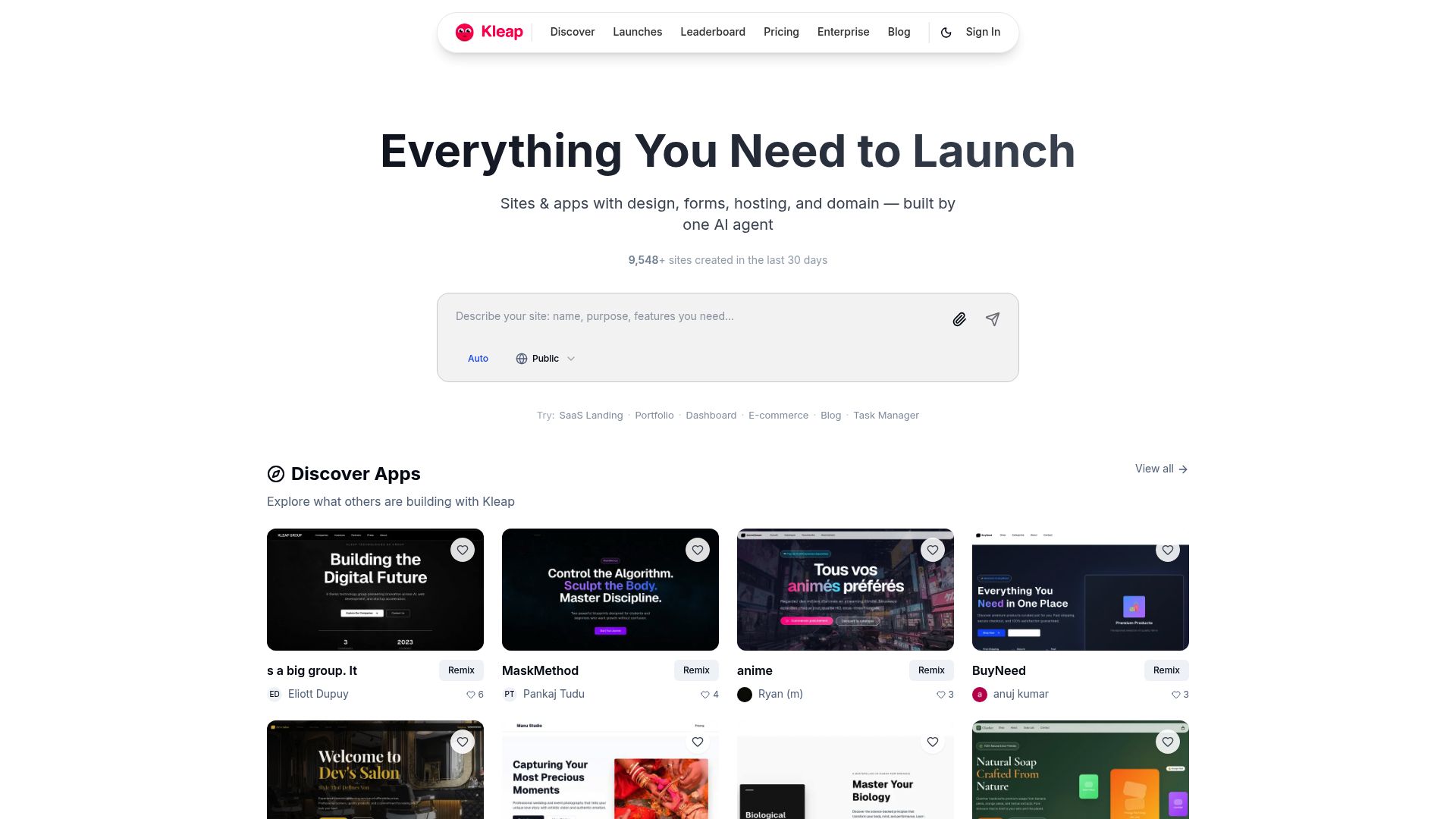 Screenshot of kleap.co