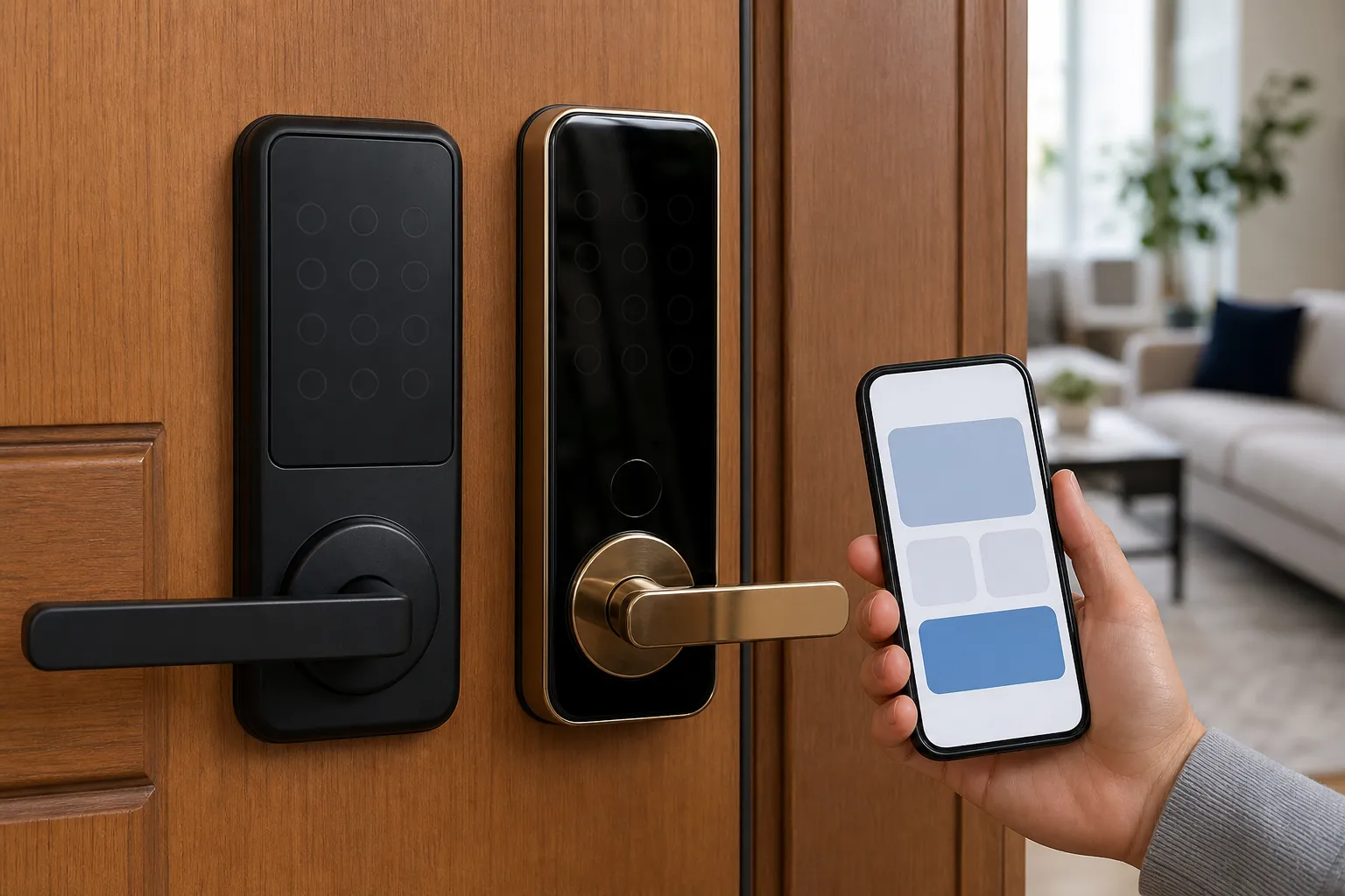 Serrure de porte intelligente avec application mobile.