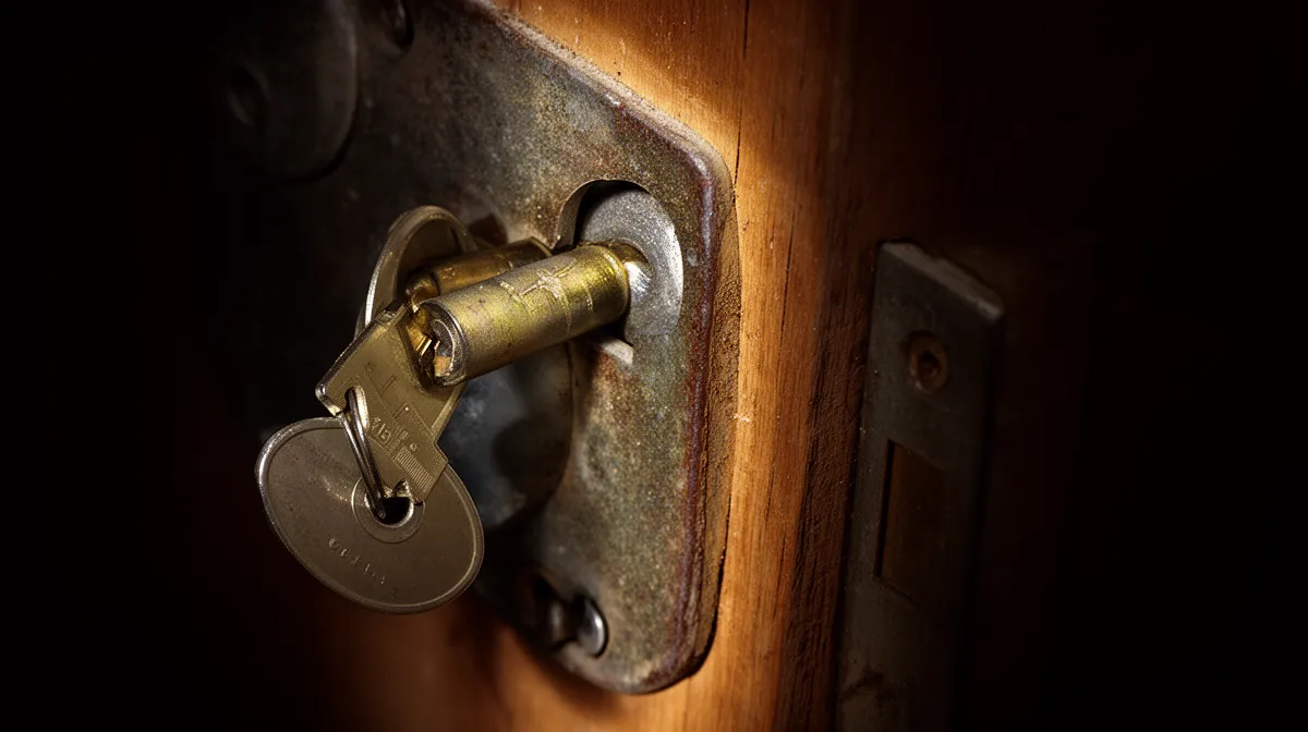 Serrure de porte en métal antique avec clé.