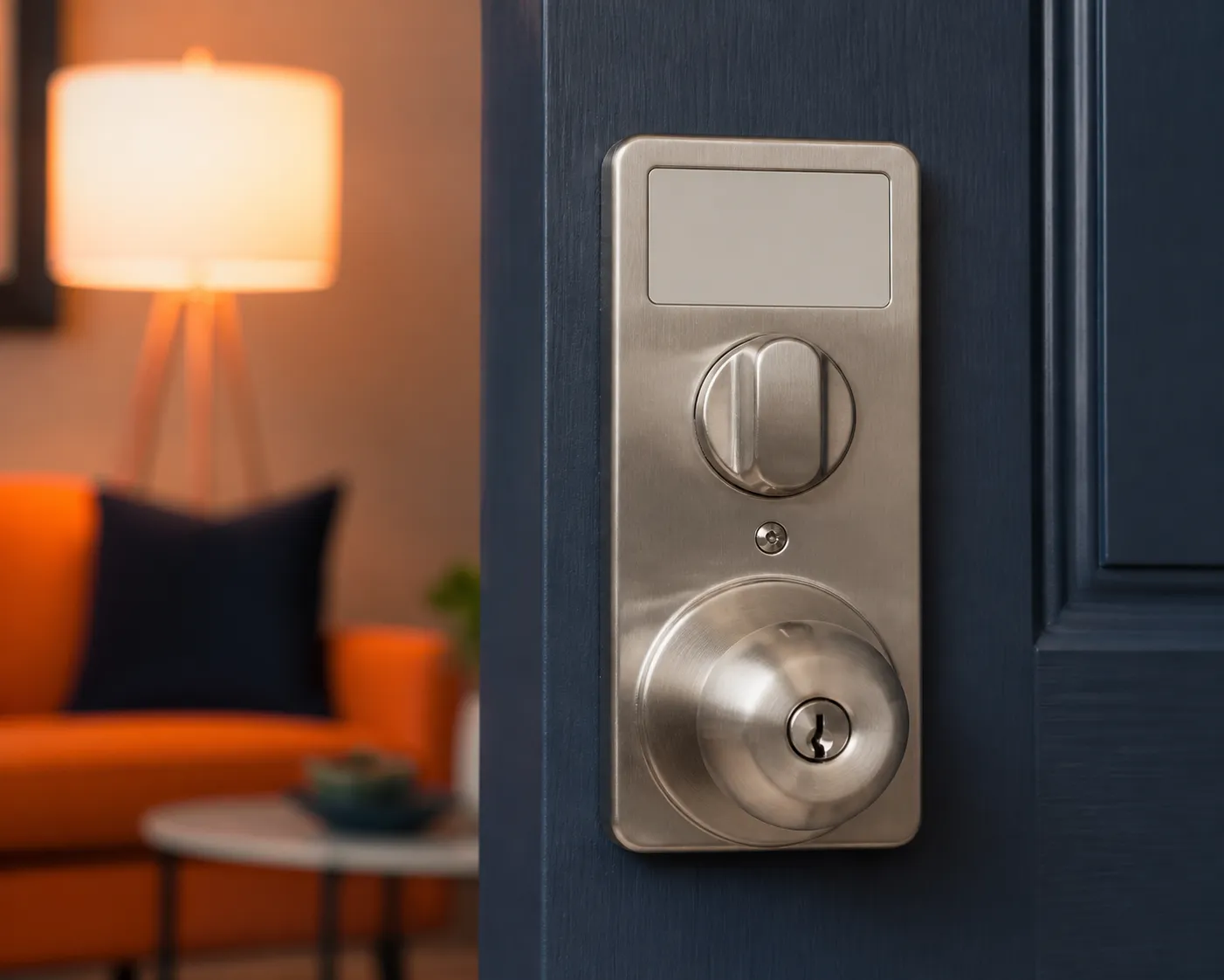Porte d'entrée avec serrure et interrupteur d'éclairage dans une pièce confortable.