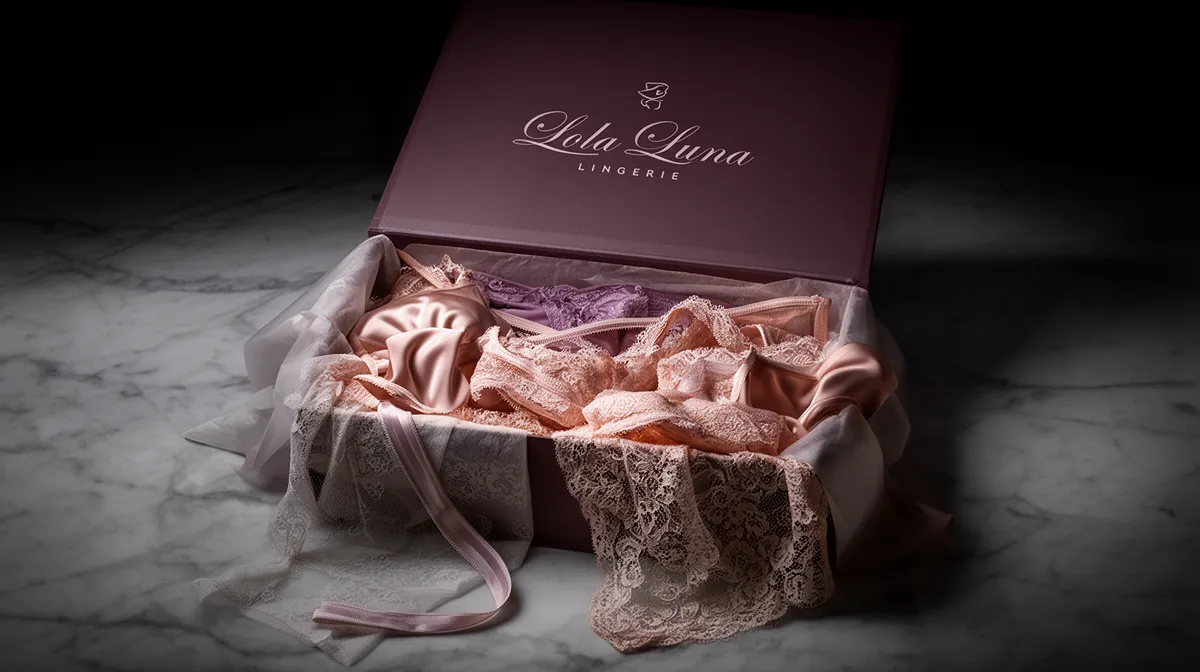 Elegant lingerie box with delicate lace and satin garments.