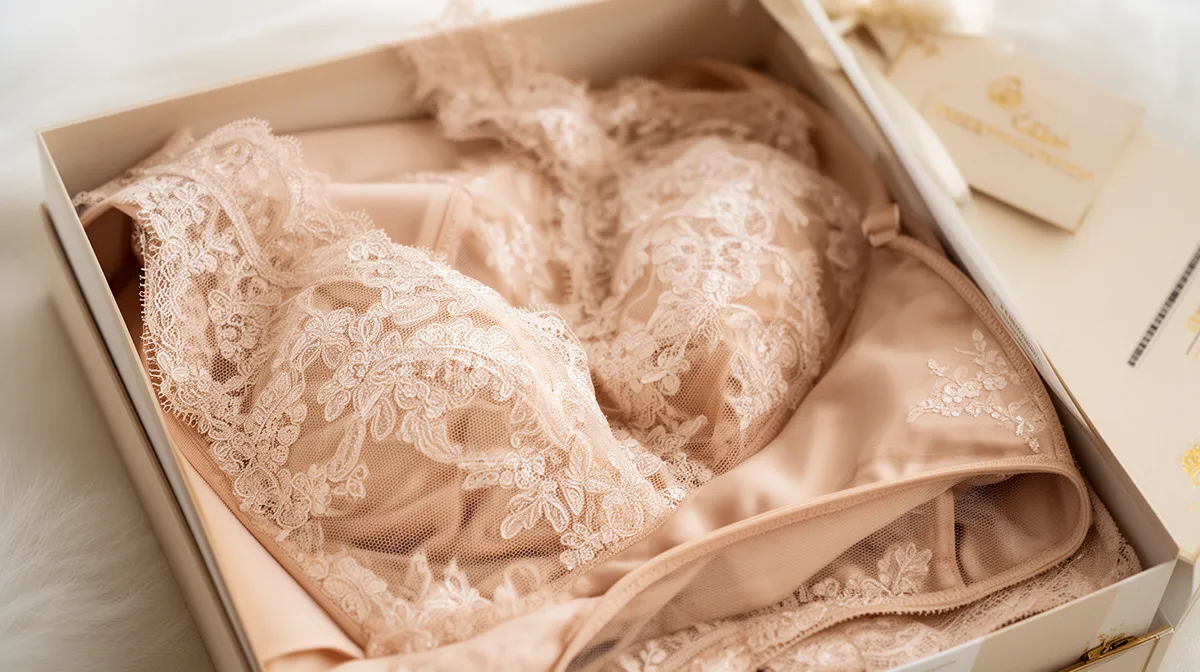 Delicate lace lingerie in a soft, neutral color palette.