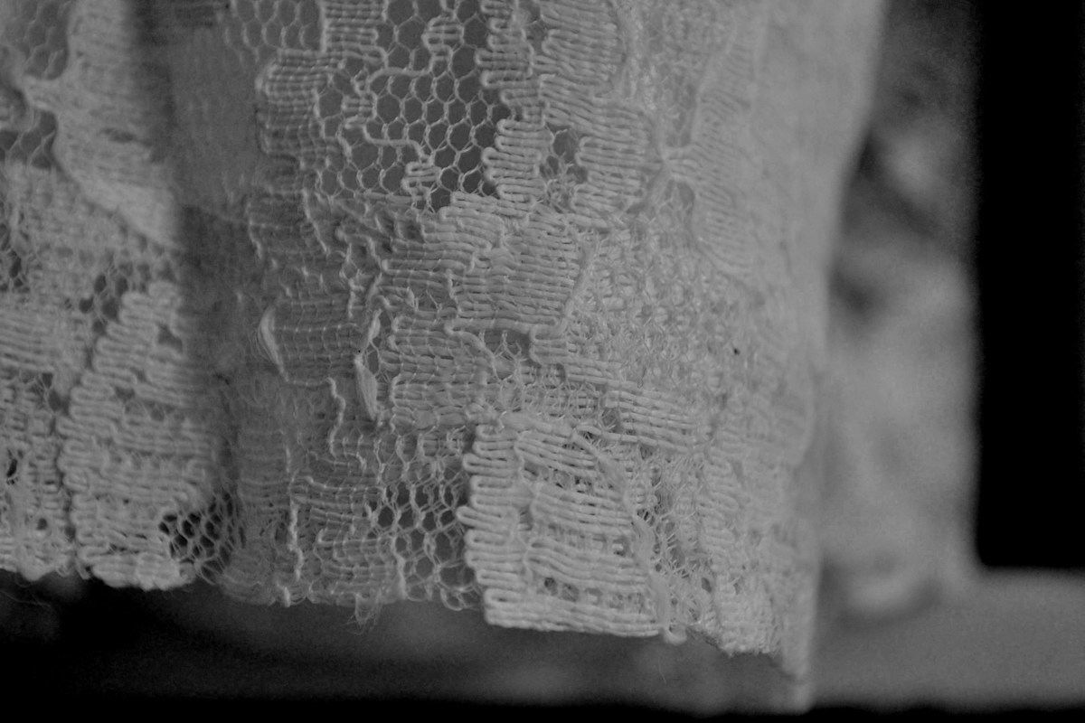 Close-up shot shows beautiful white lace fabric