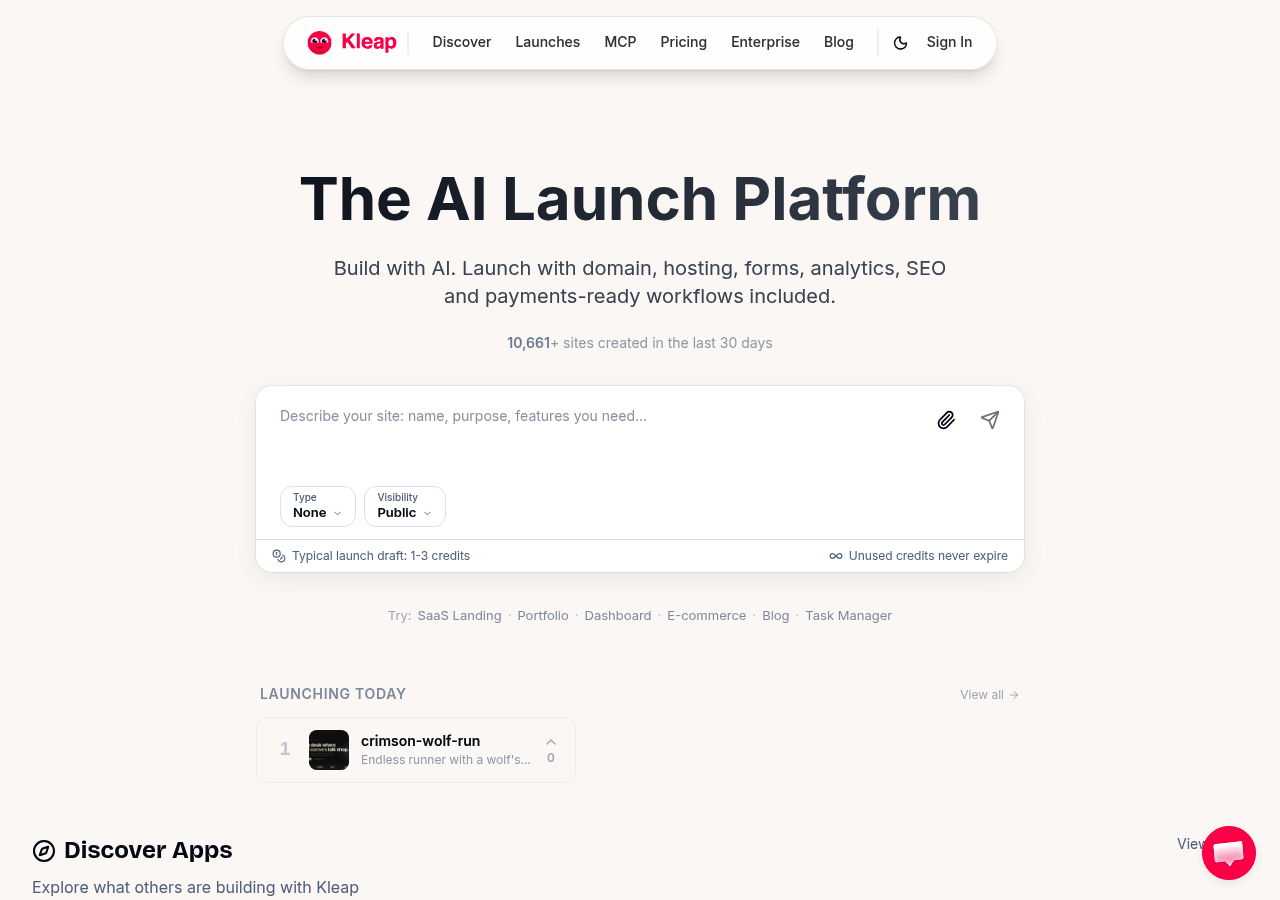 Kleap AI website builder