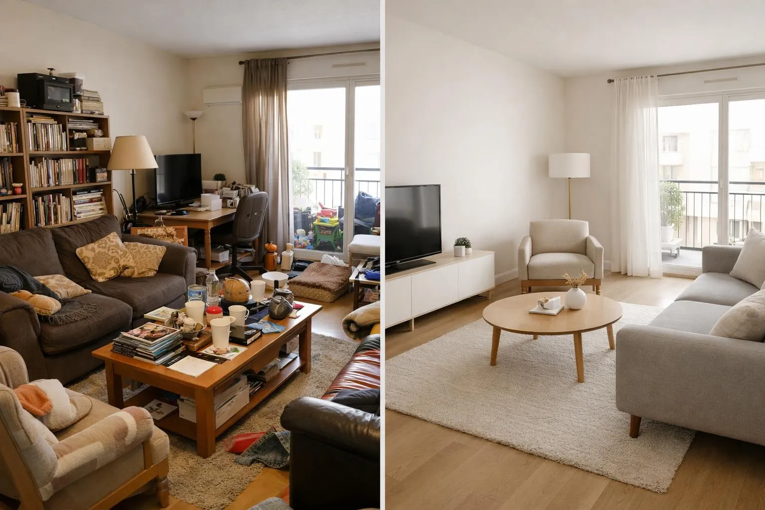 Salon confortable avec meubles et décoration variés.