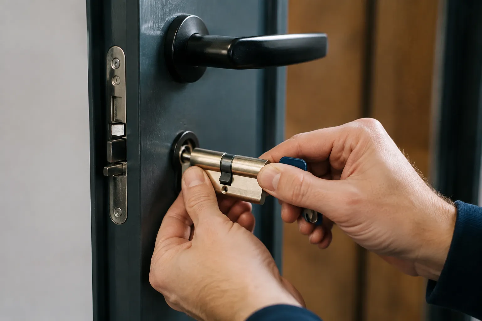 Remplacement du cylindre de serrure d’une porte noire