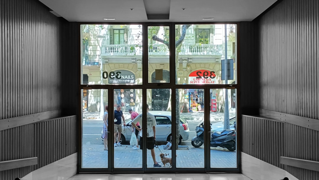 fiabilité store motorisé - a person standing in front of a large window