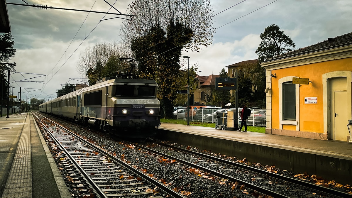 A train arriving at a station platform.