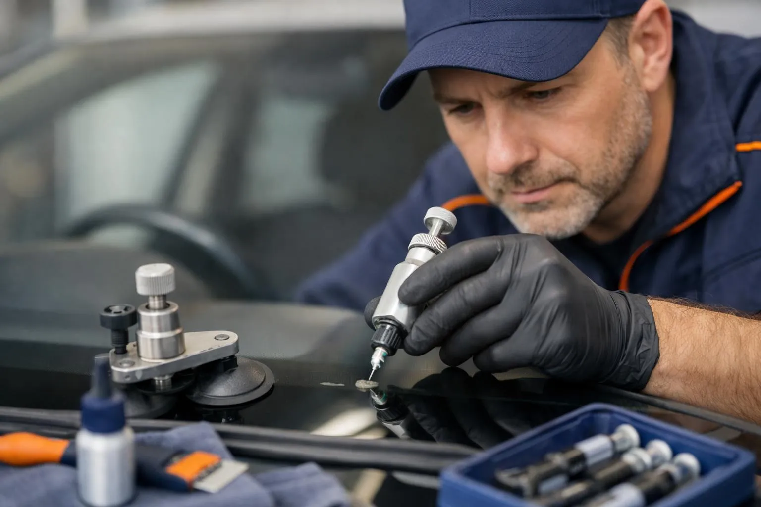 Mécanicien automobile réparant un véhicule avec des outils.