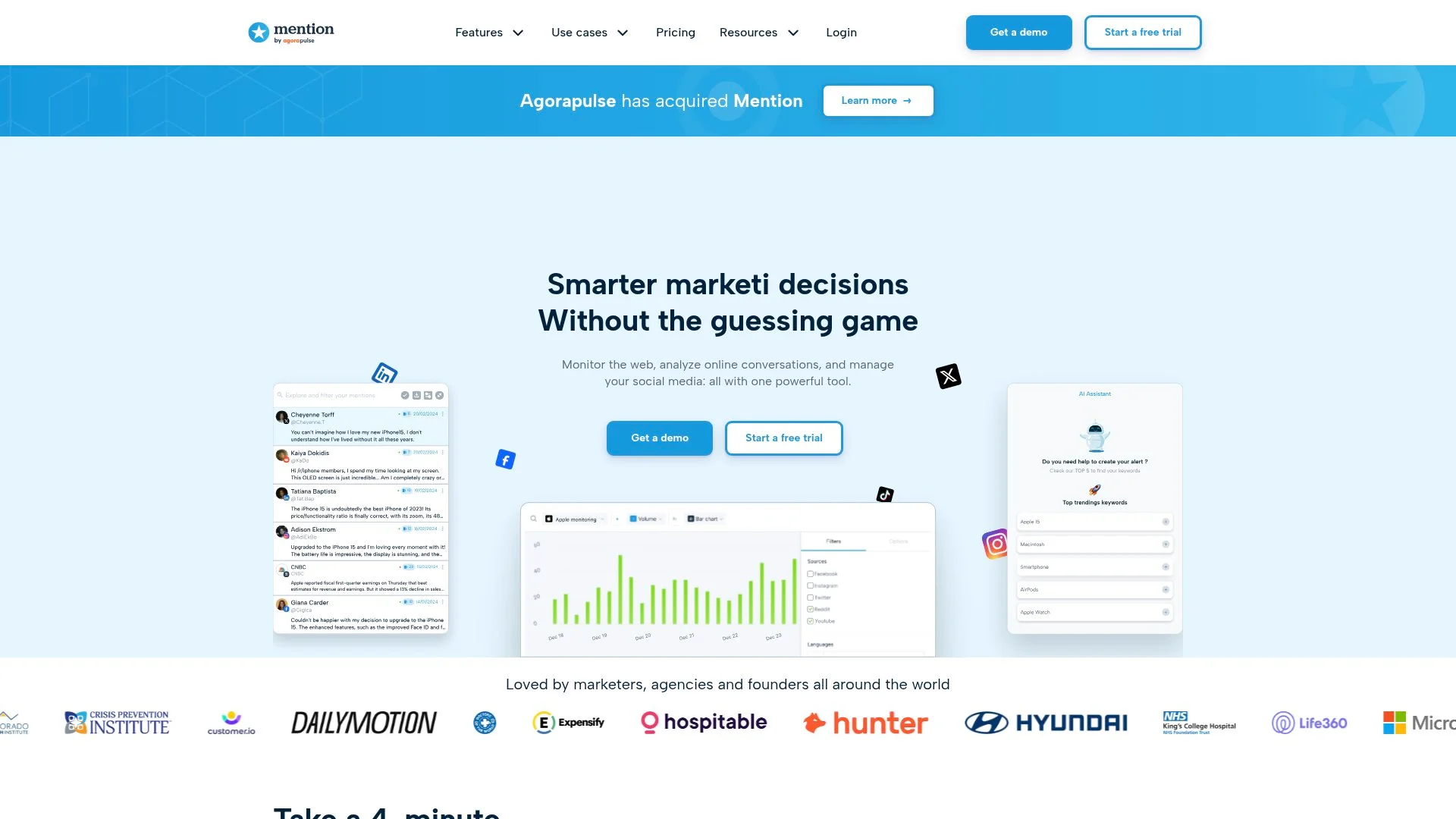 Page web présentant une plateforme d'analyse des médias sociaux.