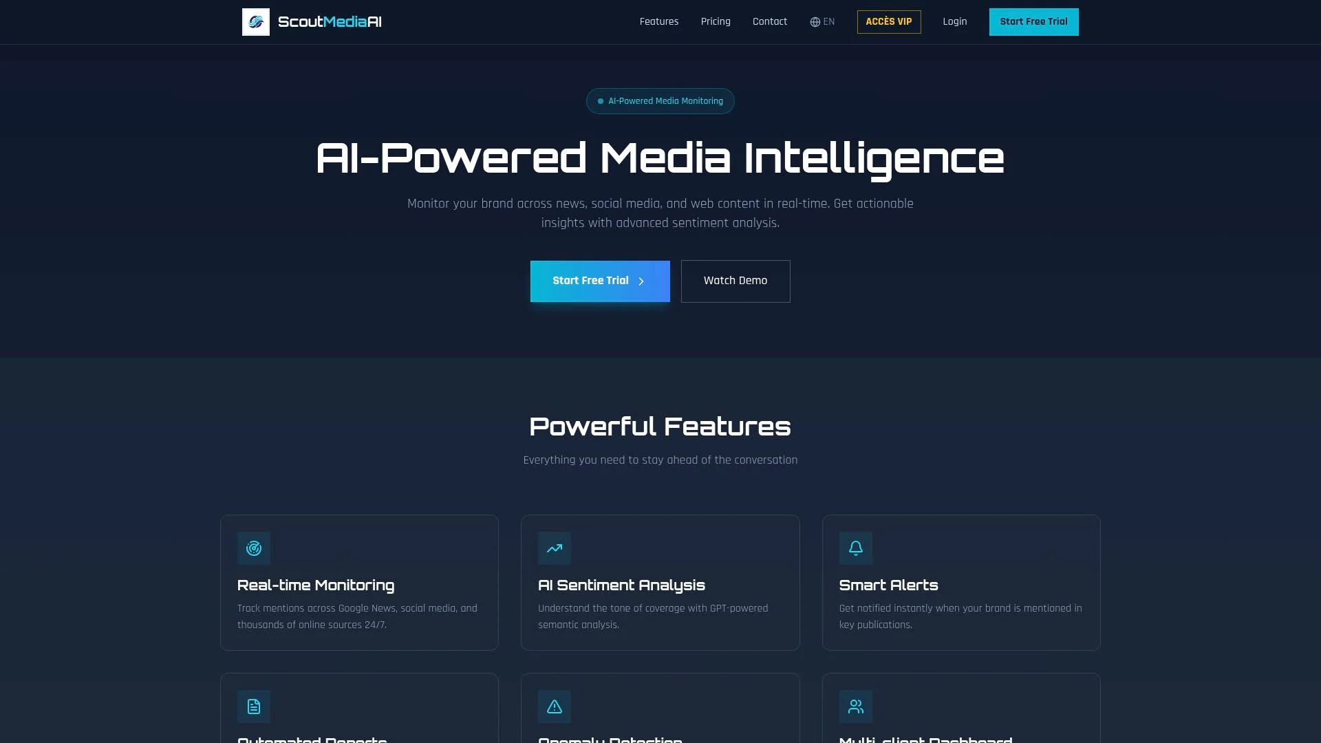 Plateforme d'intelligence artificielle pour le suivi et l'analyse des médias en temps réel.