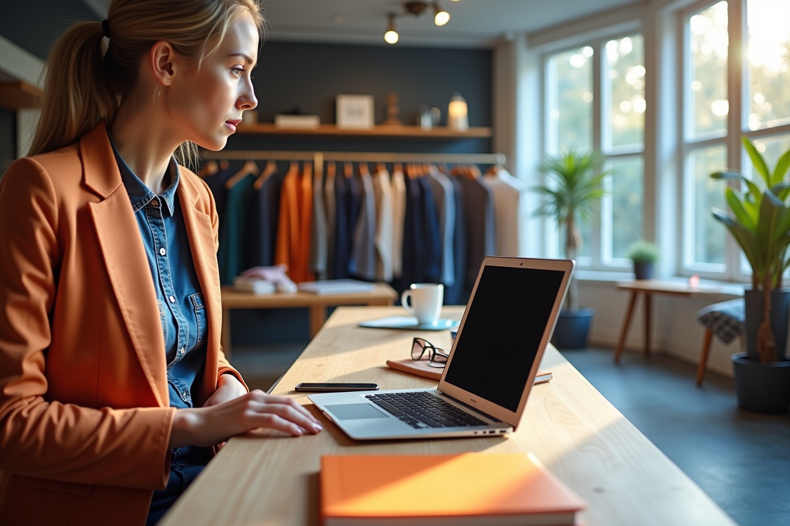 Femme travaillant sur un ordinateur portable dans un bureau à domicile.