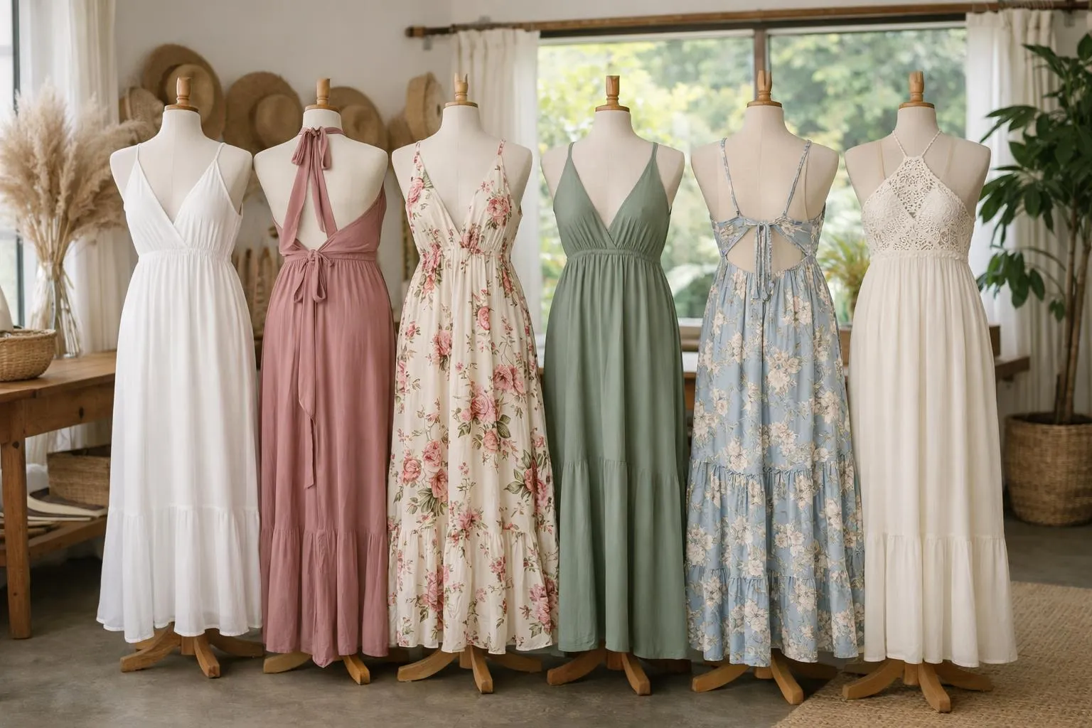 Robes de soirée élégantes dans des tons pastel et floraux.
