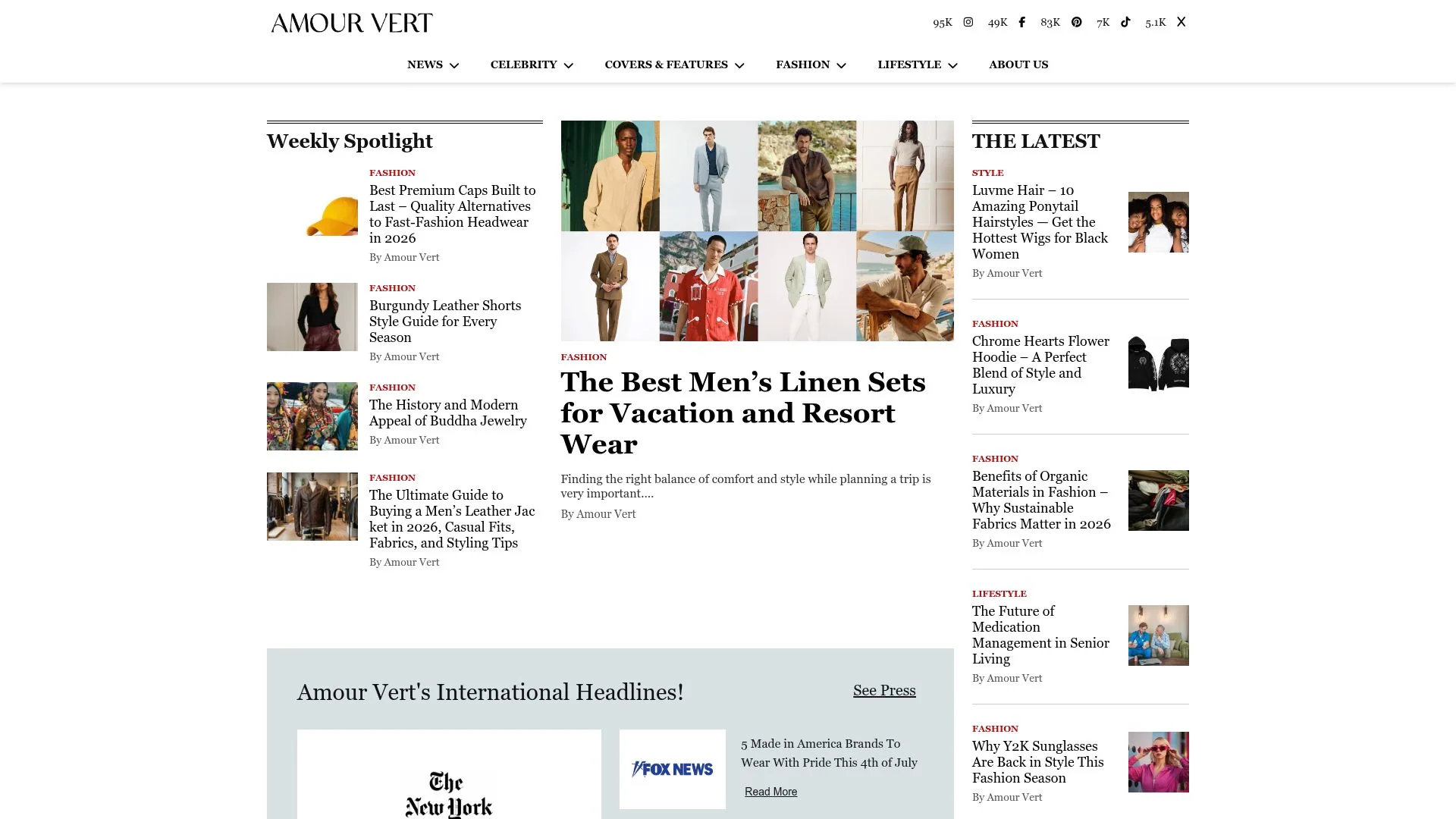 Site web de mode et de style de vie Amour Vert avec articles et tendances.