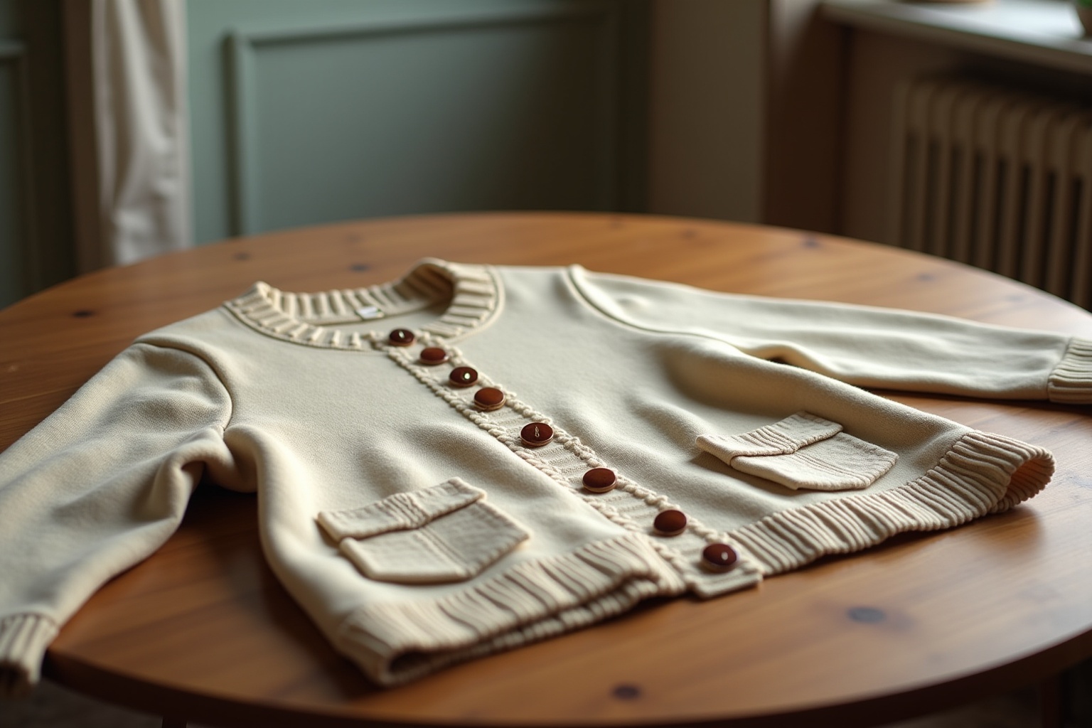 Chemise traditionnelle blanche avec boutons en bois sur table en bois.