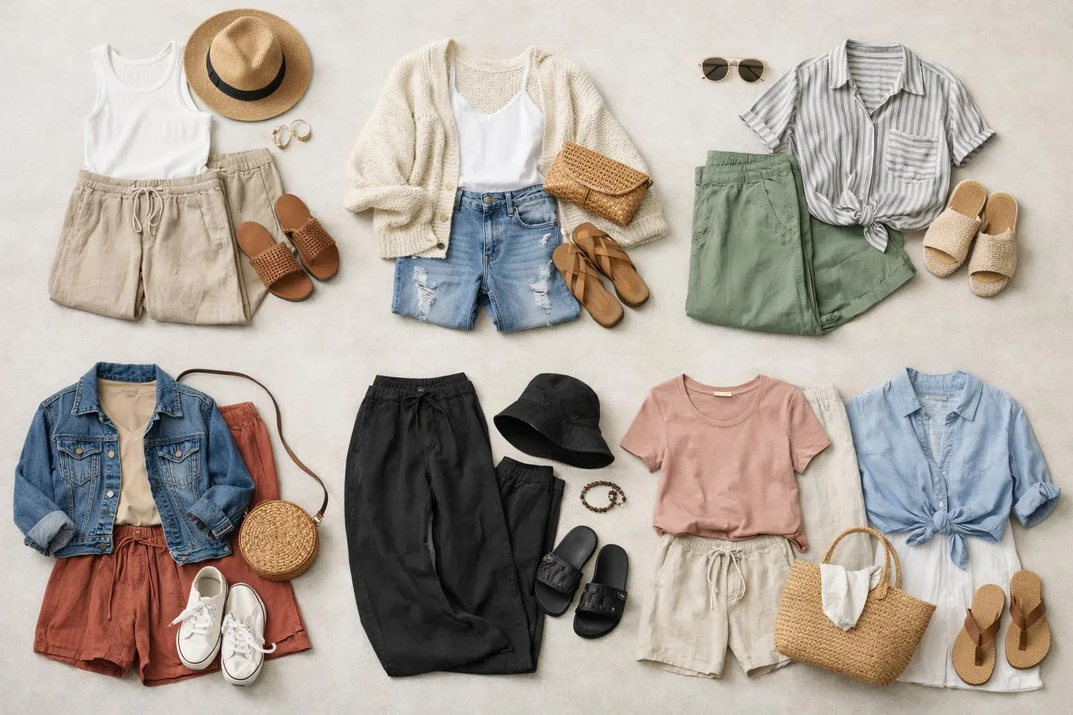 Vêtements et accessoires de style décontracté et estival.