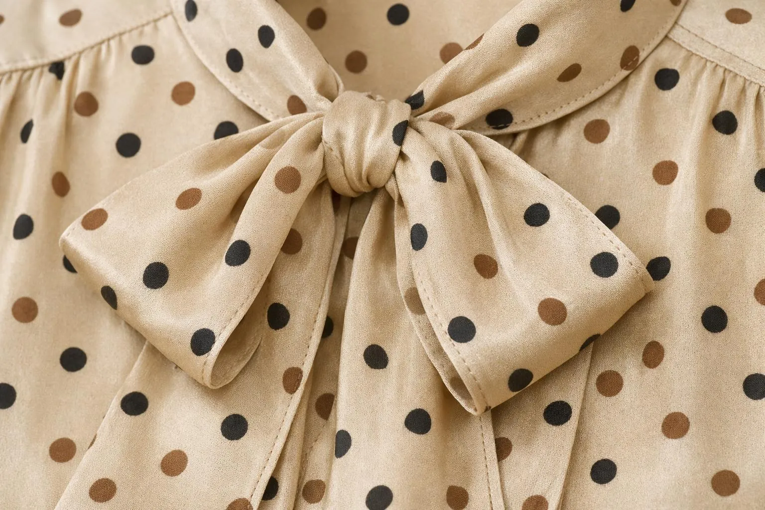 Tissu beige à motifs de points noirs et bruns.