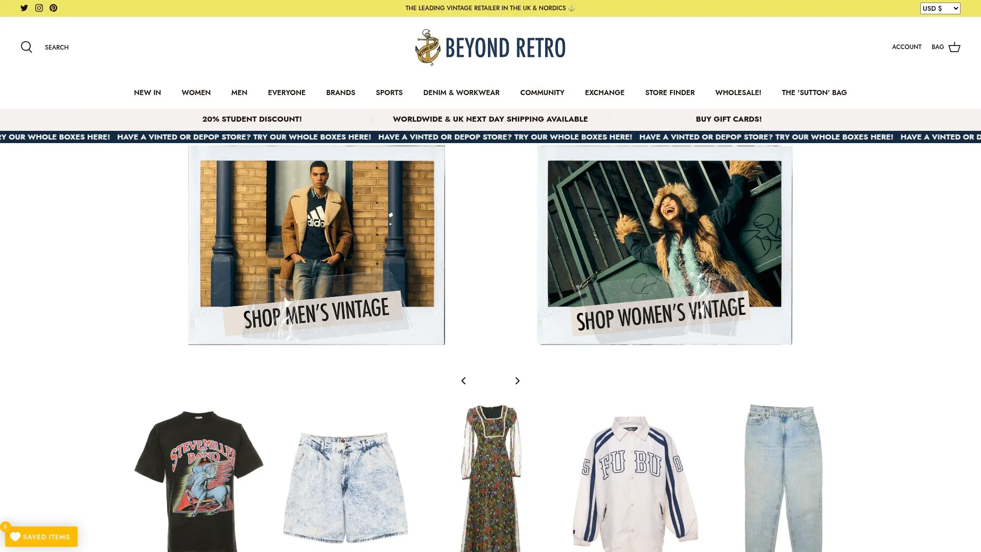 Vintage clothing and accessories for men and women displayed.