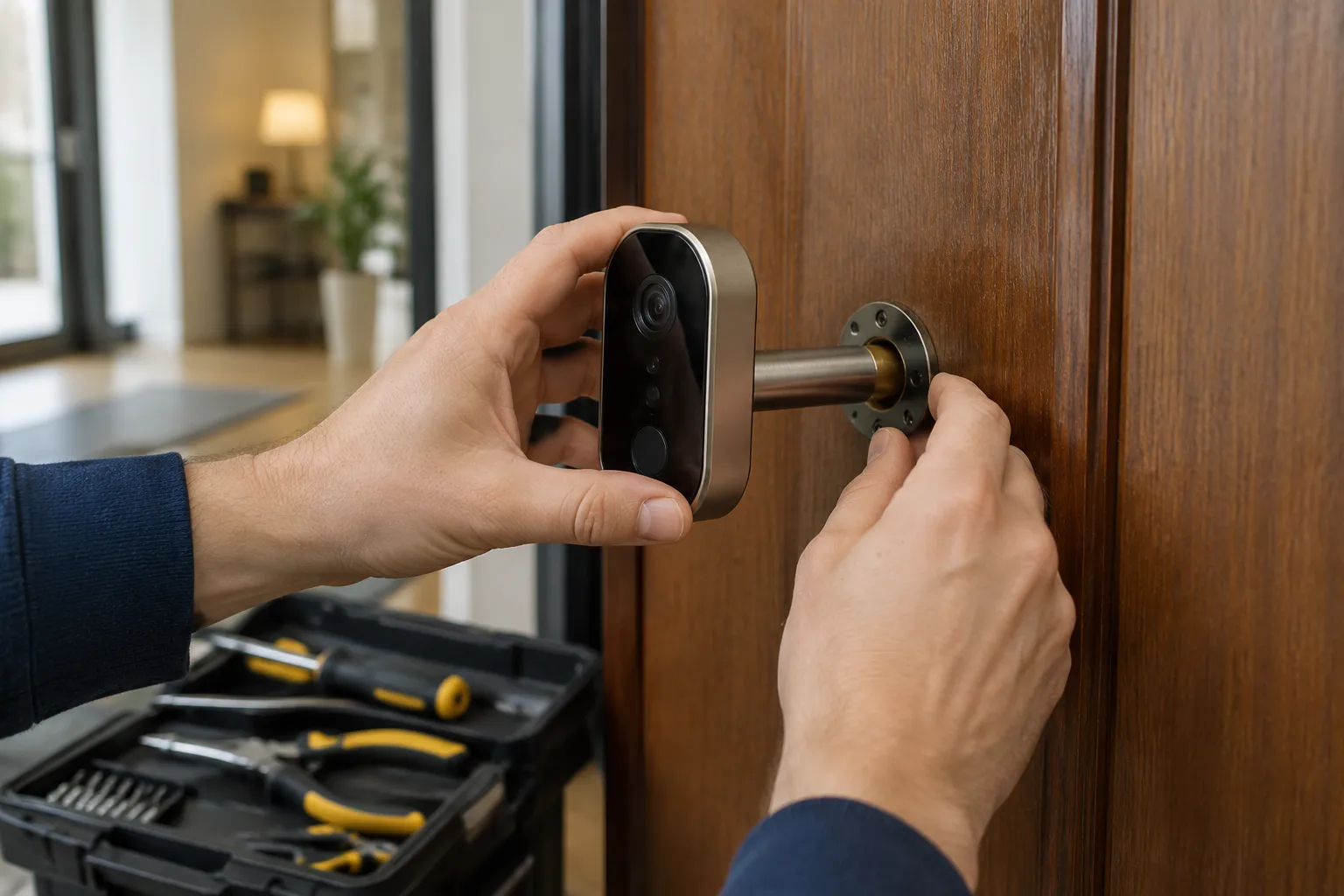 Installation d’une serrure intelligente sur une porte en bois