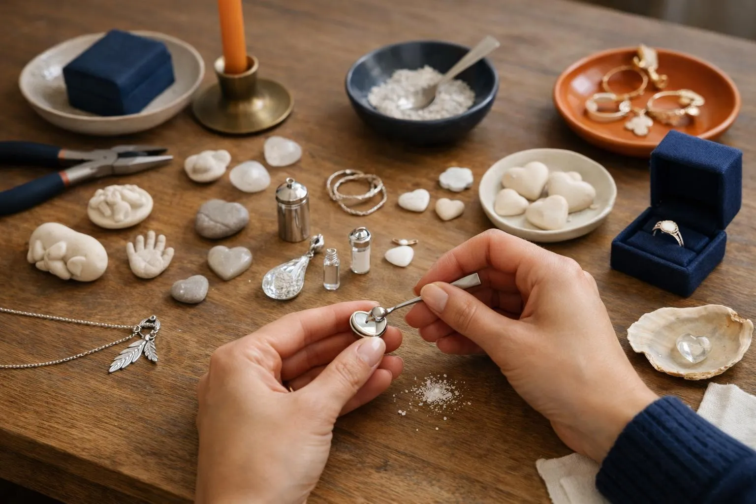 Atelier de joaillerie avec divers outils et matériaux.