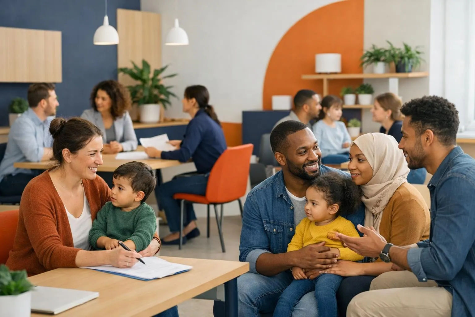 Groupe diversifié de personnes dans un espace de travail convivial.