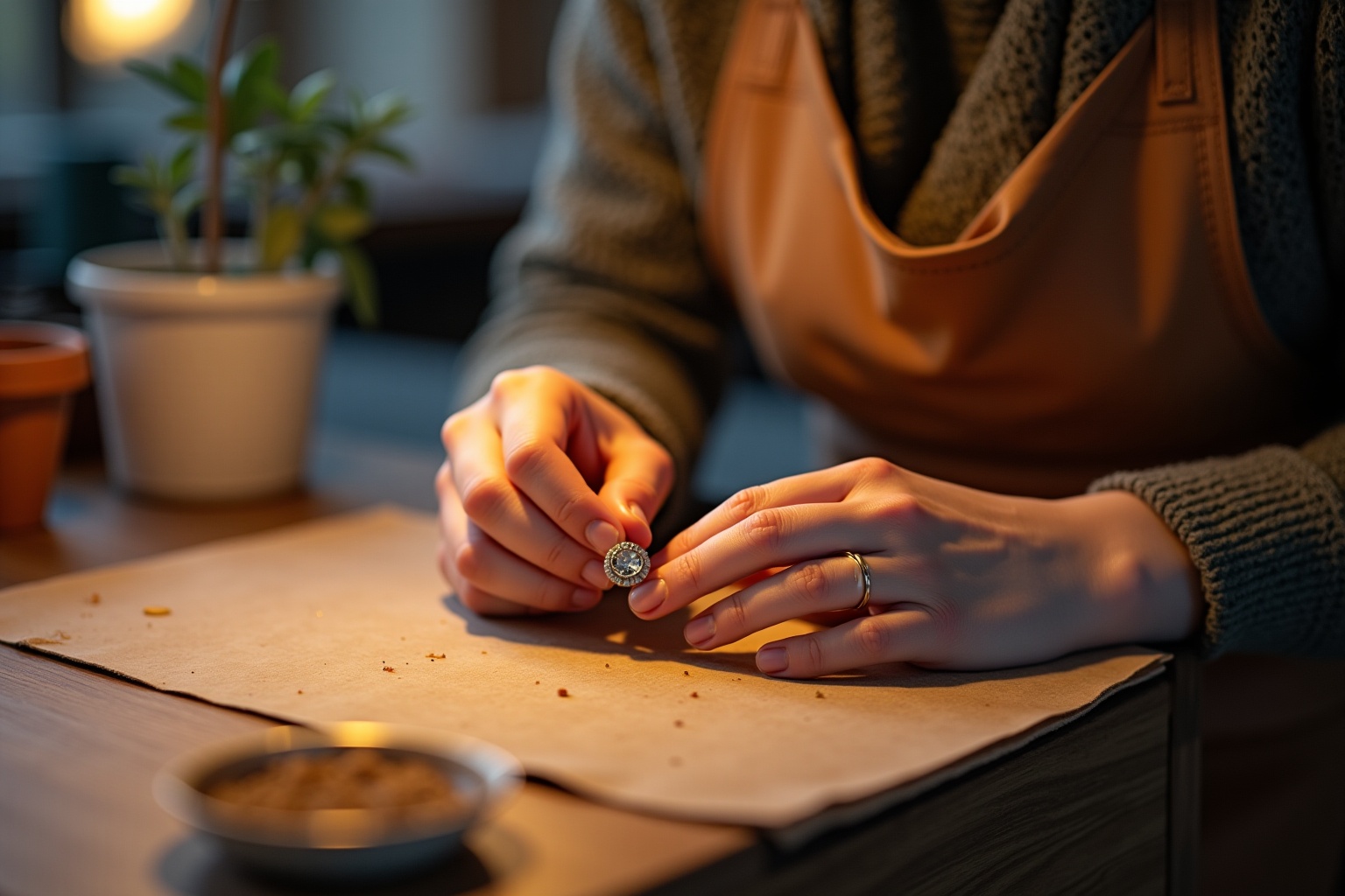 Mains féminines écrivant sur un parchemin avec une tasse de boisson chaude.