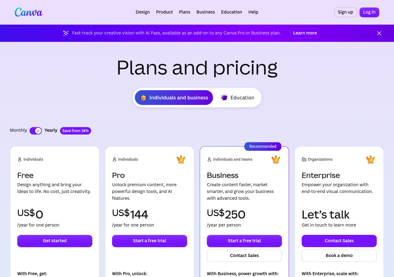 Canva homepage