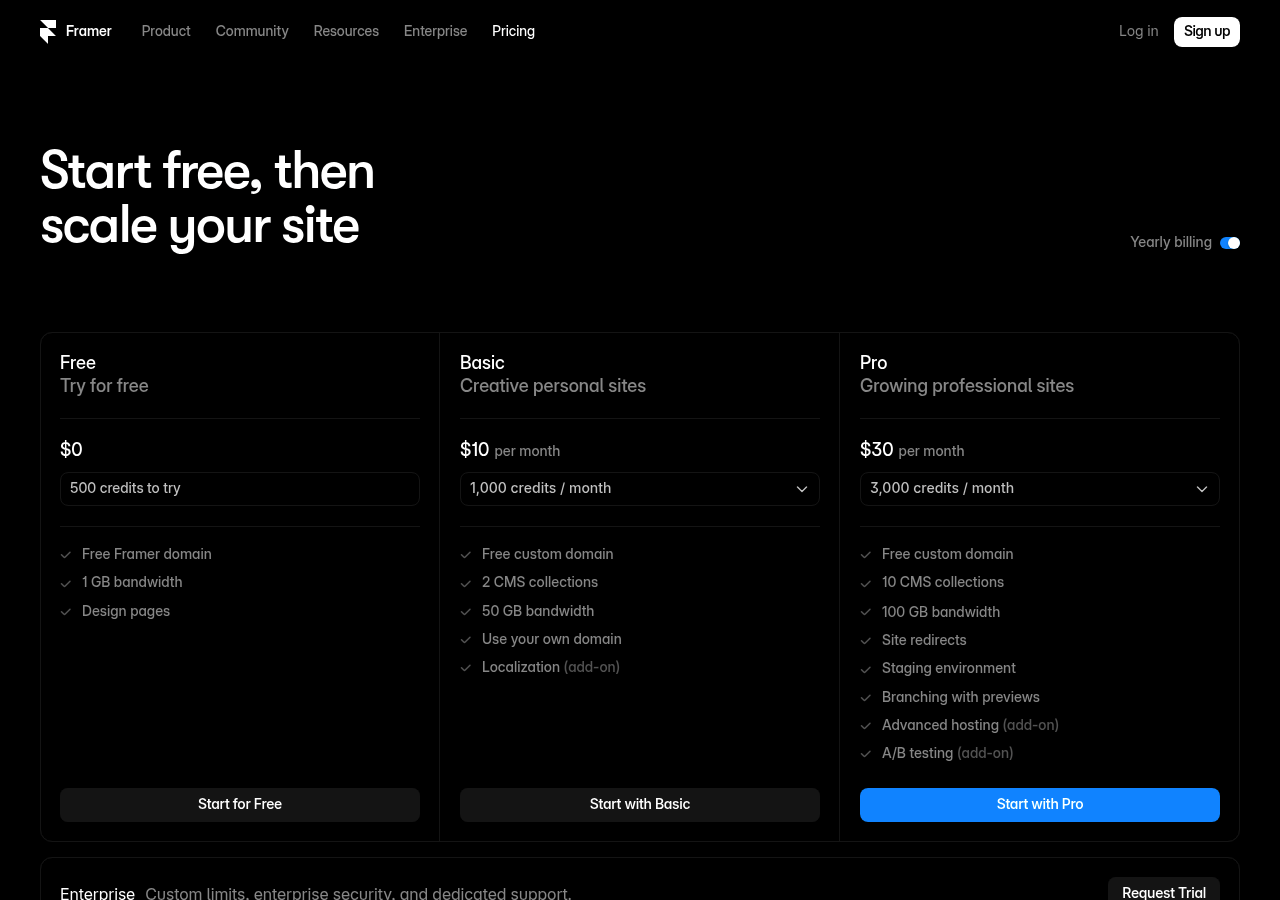 Framer homepage