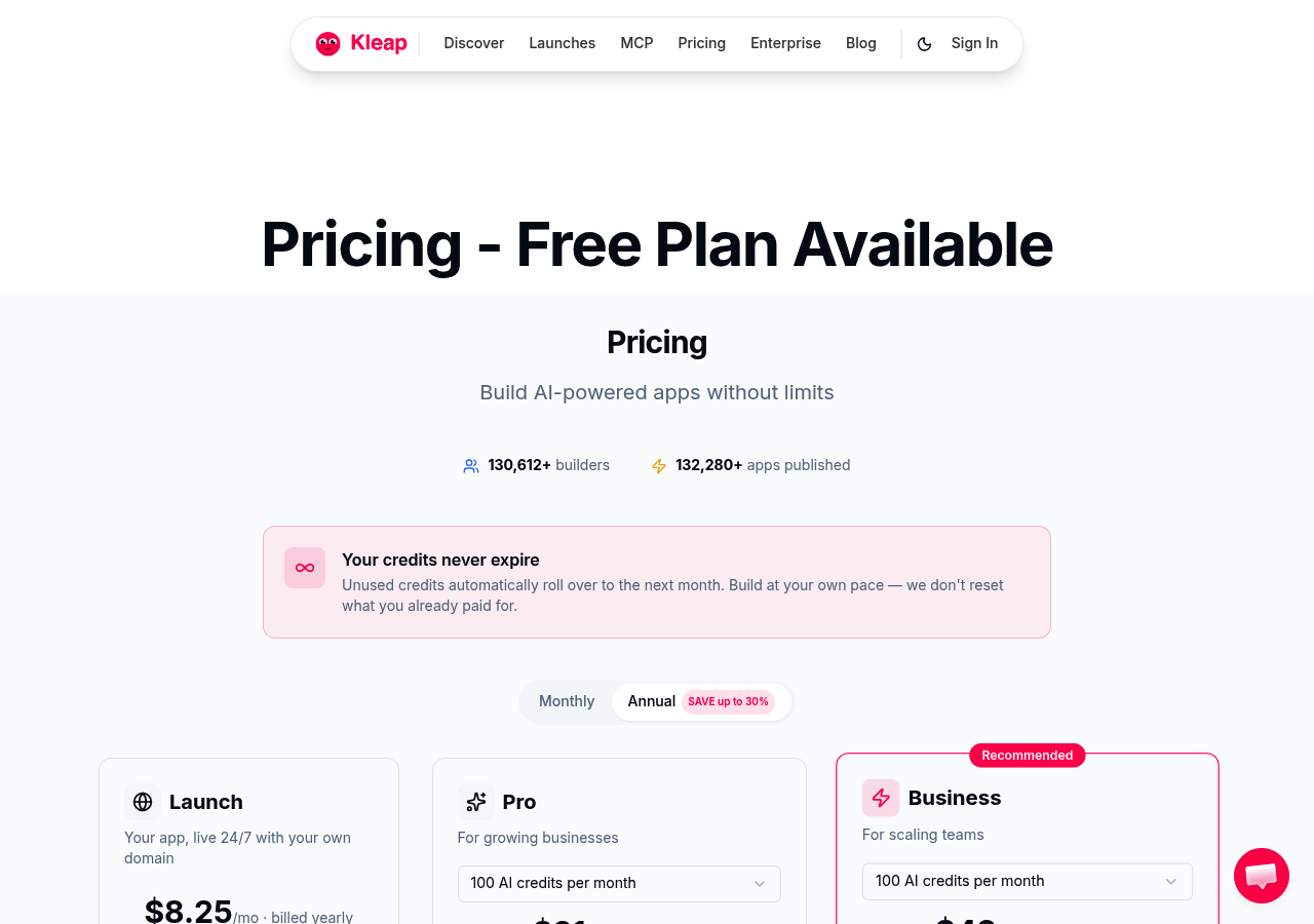 Kleap homepage