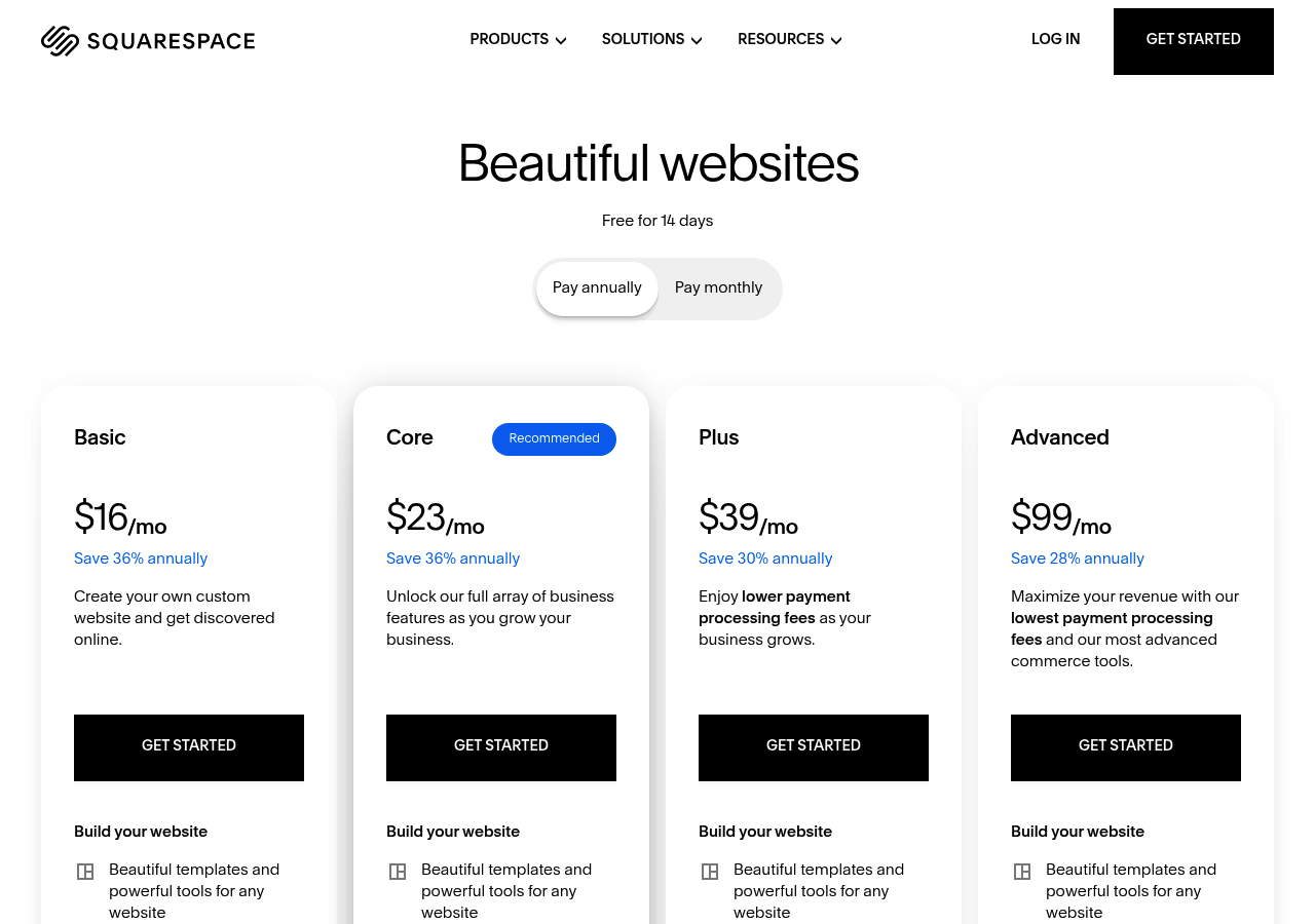 Squarespace homepage