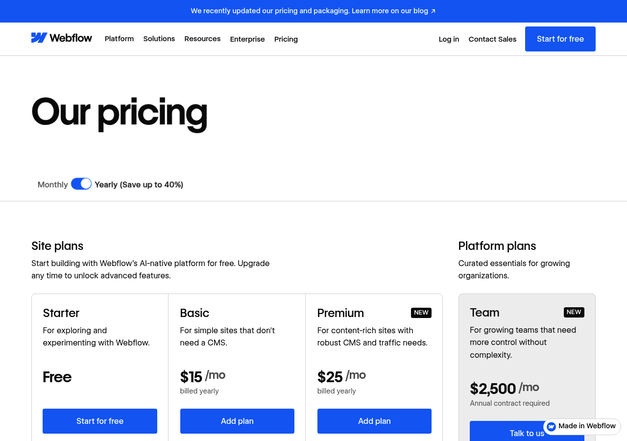Webflow homepage