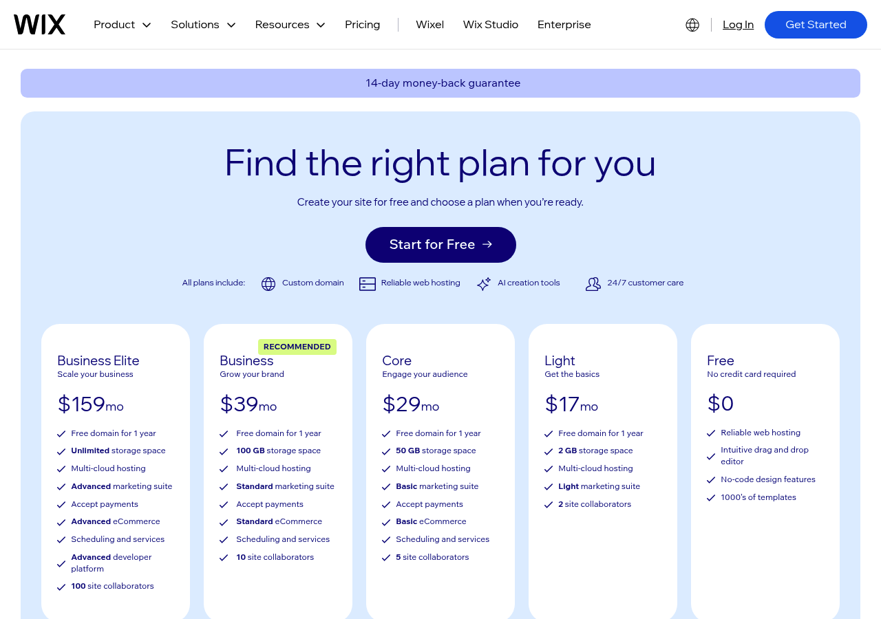 Wix homepage