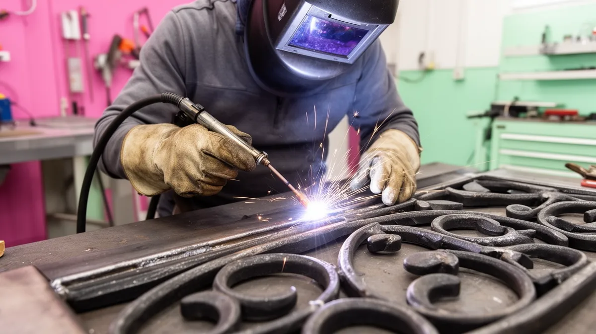 Soudage de pièces métalliques dans un atelier industriel.