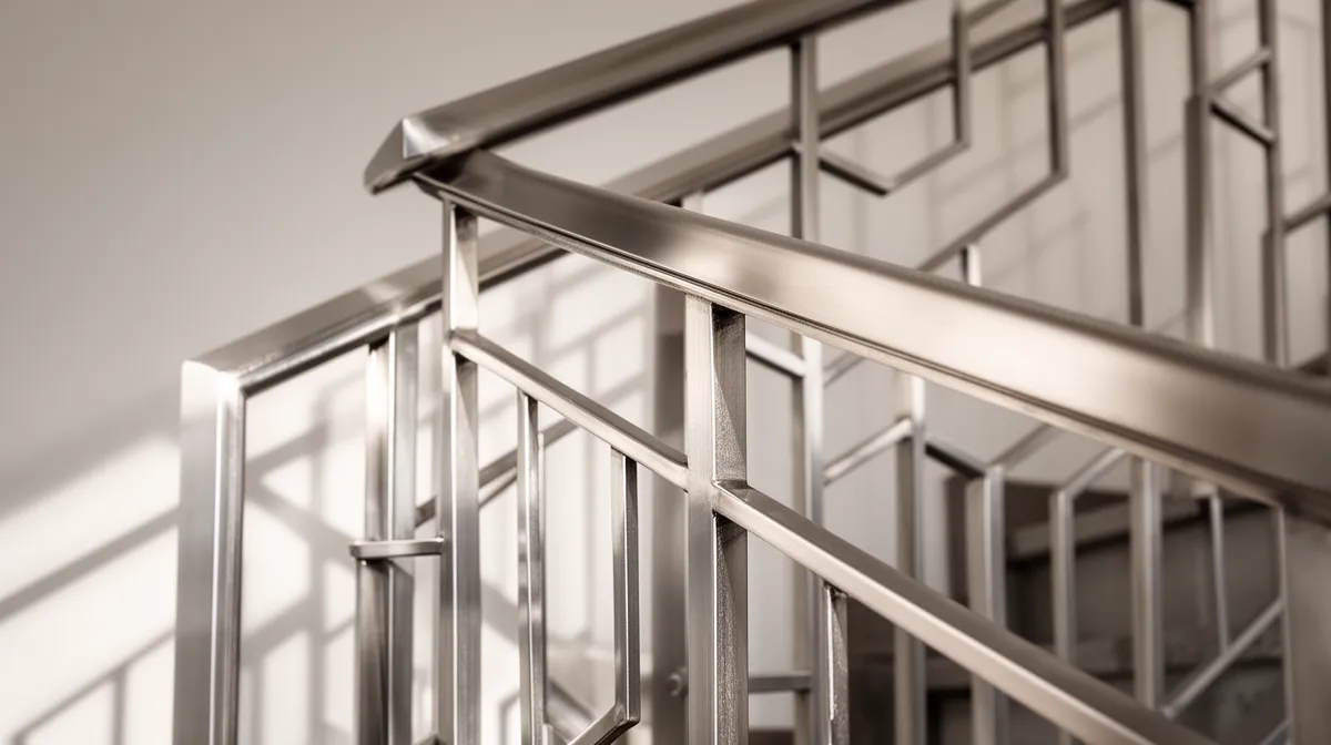 Escalier en métal avec barres horizontales et verticales.