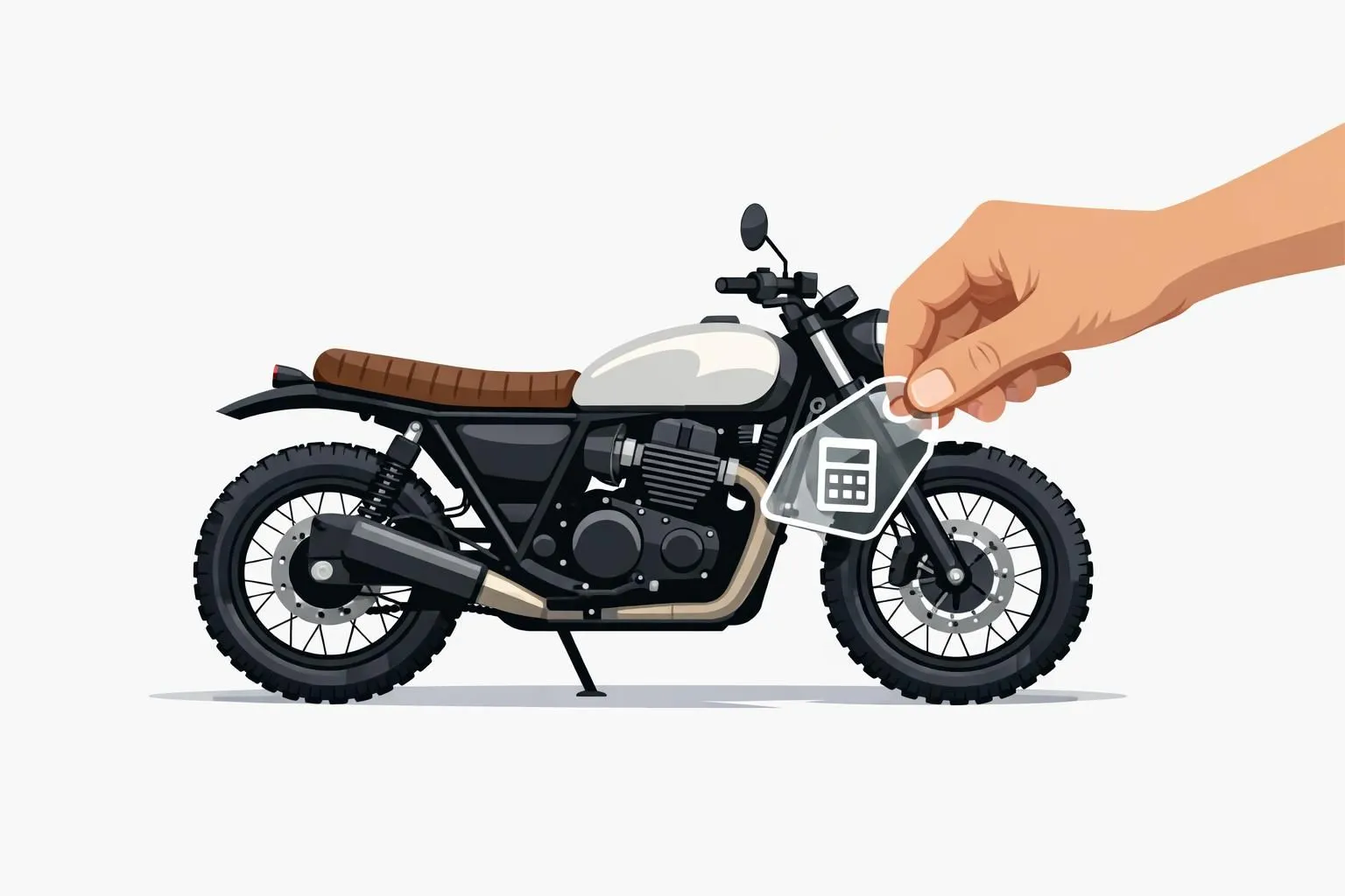 Customisation moto scrambler prix: illustration minimaliste d'une moto avec indication de tarif transparente à Bevaix.