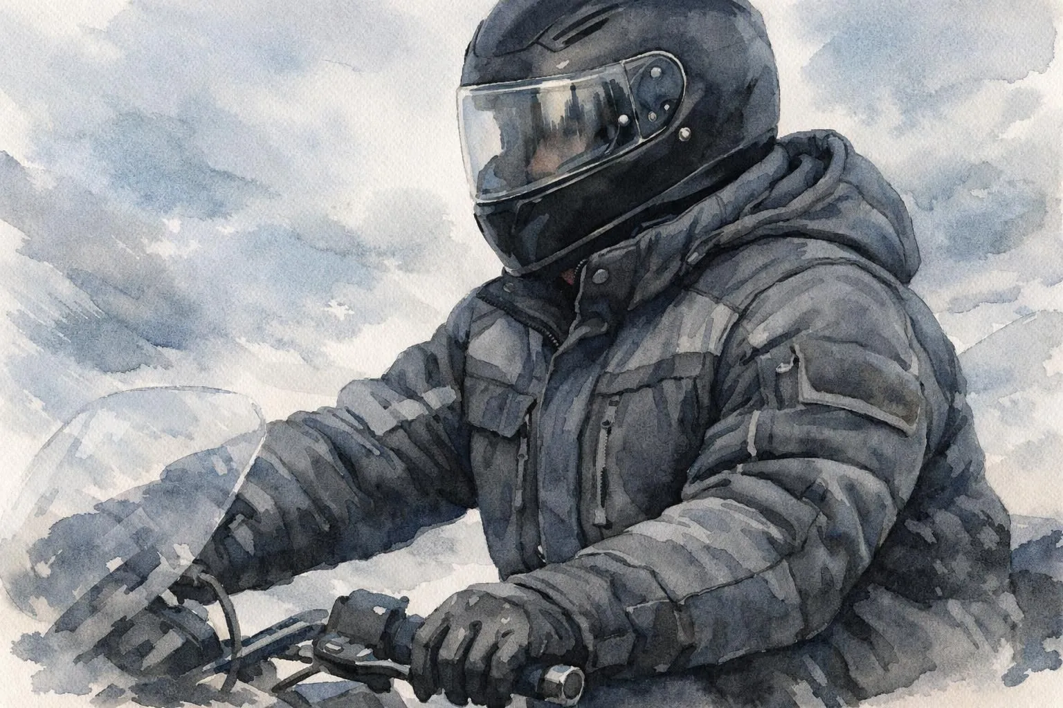 Veste moto hiver confortable et protectrice pour motard, illustration aquarelle. Guide pour choisir la meilleure veste contre