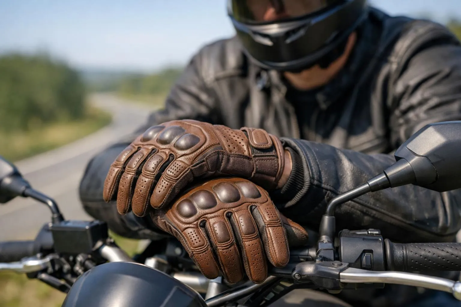 Gants moto été homologués sur un motocycliste en action