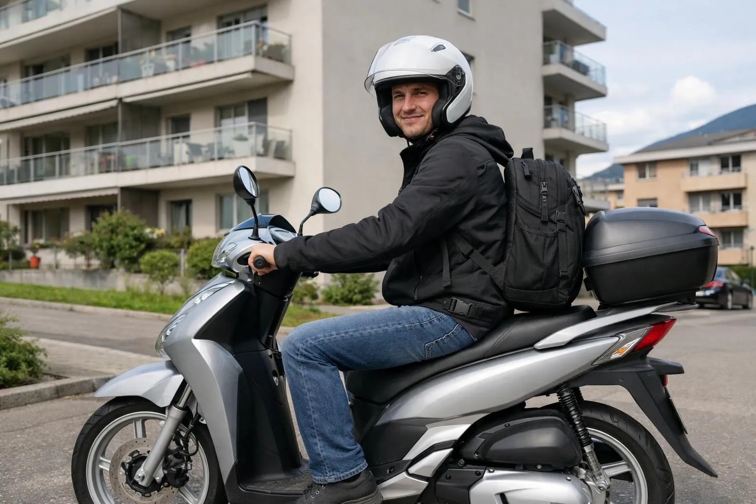 Moto économique pour trajet quotidien en Suisse, Honda SH125i en milieu urbain.