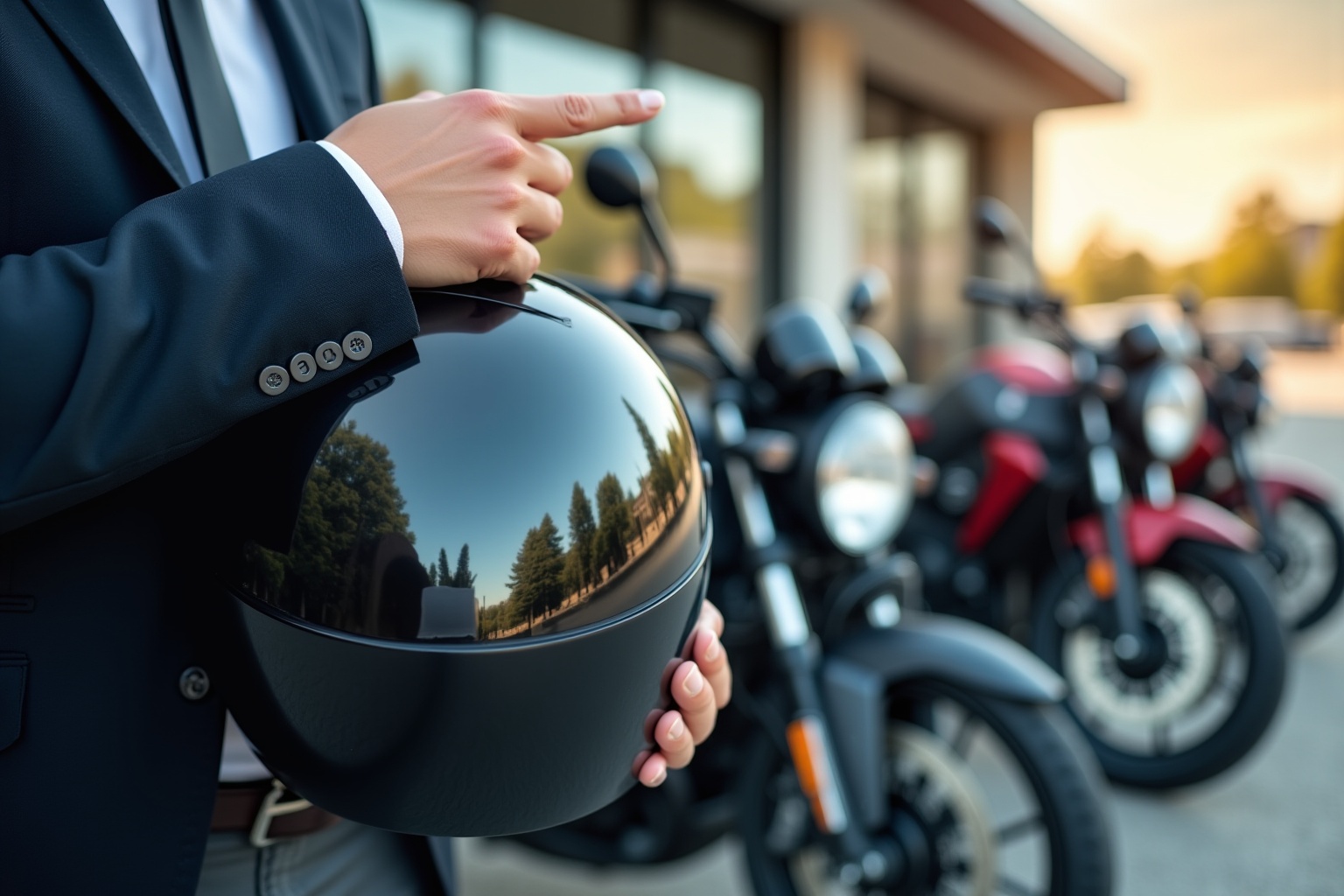 Achat de moto à Winterthur : personne sélectionnant une moto avec un casque à la main chez motorradhandel.