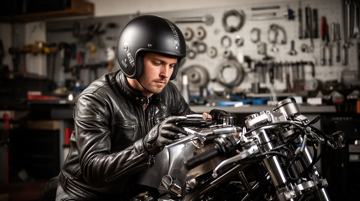 "Nonamr, No Name Motorcycles à Bevaix, un passionné examine une moto personnalisée"