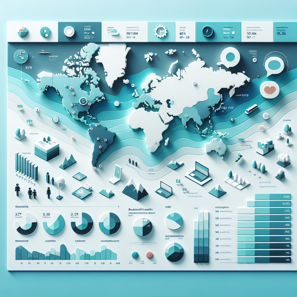 A world map infographic highlighting key user demographics from different countries, with icons representing audience interests like technology and social media.