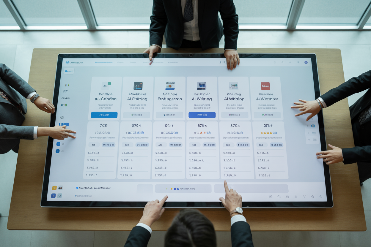 A comparison chart of 7 AI story generators highlighting their best features, target user, and pricing model, making it easy to compare them at a glance.