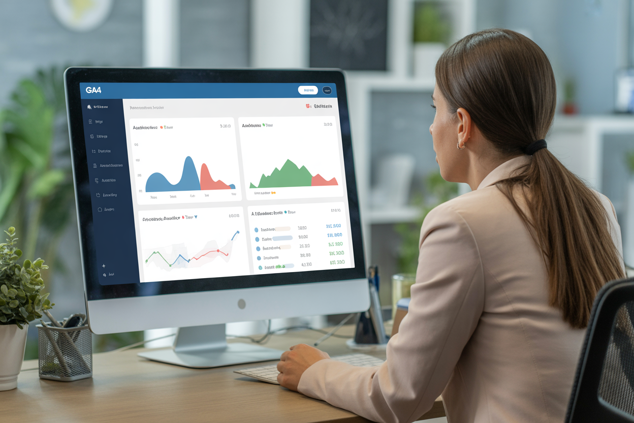 Un visuel de Google Analytics 4 avec une courbe qui montre la 'probabilité d'achat' de plusieurs groupes de visiteurs. On y voit clairement un groupe identifié comme étant à 'haute valeur'.