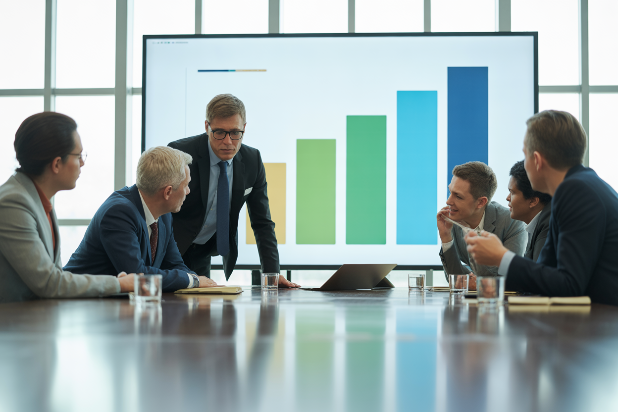 Un graphique montrant le retour sur investissement (ROI) de Claude AI dans différents services (Juridique, Marketing, Support Client). Indice : toutes les barres dépassent les 250%.