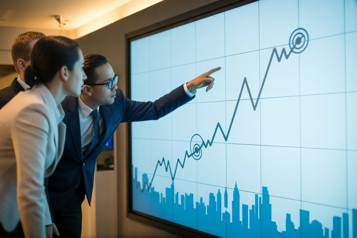 Imaginez un graphique qui trace en temps réel une nouvelle tendance de marché repérée par Perplexity AI, avec des bulles qui expliquent les événements importants.