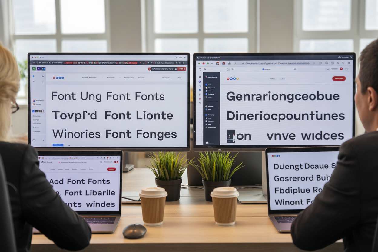 A simple visual comparing Google Fonts, Adobe Fonts, and other free font sites with checkmarks and crosses for safety and commercial use.